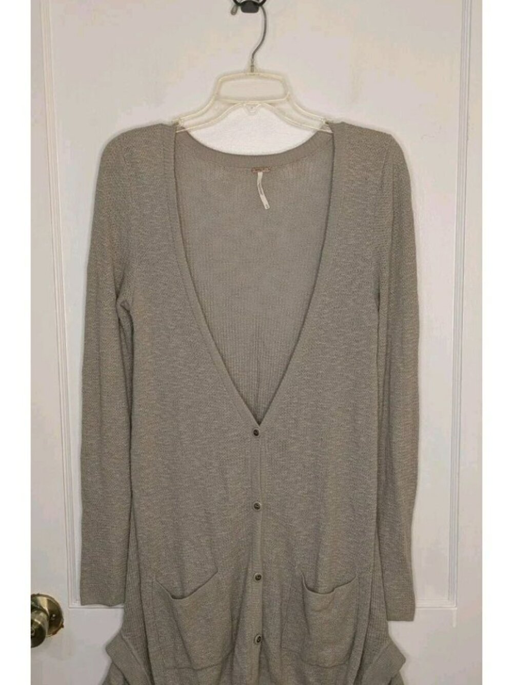 Size Medium Free People Long Ruffle Hem Taupe Sweater Cardigan